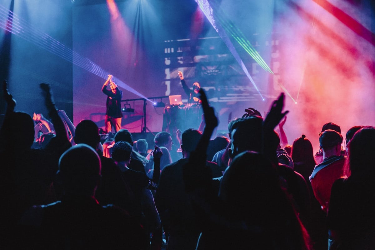 Live music venue in Deep Ellum Dallas with crowd and stage lighting